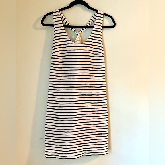 J. Crew Dresses & Skirts - J. Crew Black and White Stripe Knotted Racerback Dress, Size 2